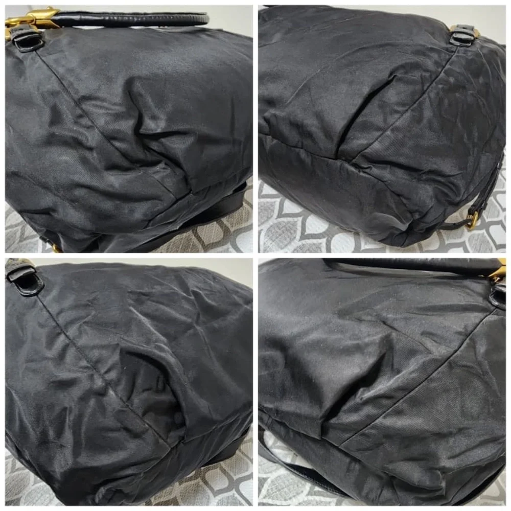 Authentic Prada Nylon Top Handle Jacquard Satchel Bag Black